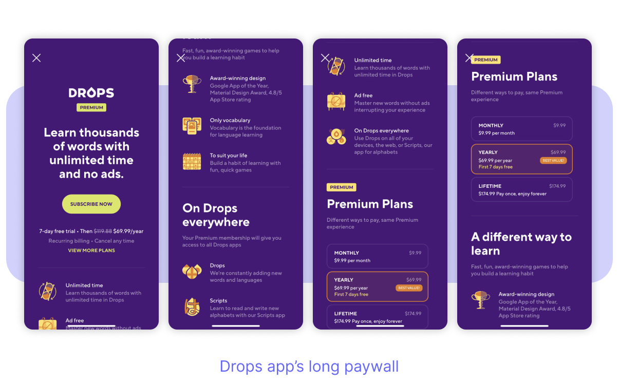 Drops app copywriting example