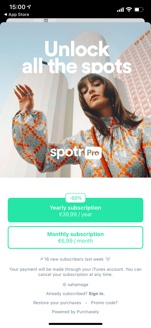 Paywall of Spotr
